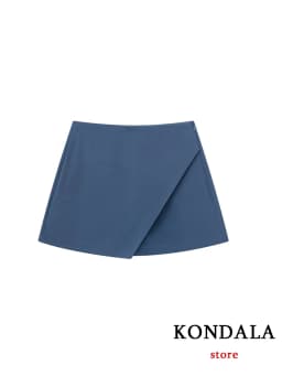 KONDALA Women Fashion 2025 Casual Mini Asymmetrical Skirts Shorts High Waist Back Pockets Wide Leg Skirts Zipper Female Shorts