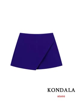 KONDALA Women Fashion 2025 Casual Mini Asymmetrical Skirts Shorts High Waist Back Pockets Wide Leg Skirts Zipper Female Shorts