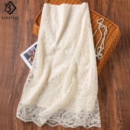 Birdtree, Silk Lining Straight Skirt, Women's Three Layer Elegant Skirts, Sequin Embroidery, 2026 Spring New D63224JF