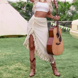 Cotton Lined Women Summer Asymmetrical Tassel Vintage Beach Style High Slit Hollow Ruch Tie Lace Up Medi Skirts Holiday Bohemian