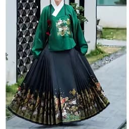 Chinese Style Dark Green Pleated Mamianqun for Women Traditional Hanfu Skirt with Landscape Floral Brocade Elegant Slim Skirt