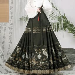Chinese Style Dark Green Pleated Mamianqun for Women Traditional Hanfu Skirt with Landscape Floral Brocade Elegant Slim Skirt