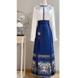 Chinese Style Dark Green Pleated Mamianqun for Women Traditional Hanfu Skirt with Landscape Floral Brocade Elegant Slim Skirt