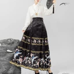 Chinese Style Dark Green Pleated Mamianqun for Women Traditional Hanfu Skirt with Landscape Floral Brocade Elegant Slim Skirt