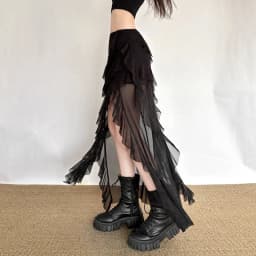Goth Dark Mall Gothic Black Outfits Women Fashion Street Bottoms Mesh Patchwork Irregular Hem Skirt Kawaii Ruffles Skirts