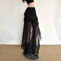 Goth Dark Mall Gothic Black Outfits Women Fashion Street Bottoms Mesh Patchwork Irregular Hem Skirt Kawaii Ruffles Skirts