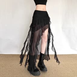Goth Dark Mall Gothic Black Outfits Women Fashion Street Bottoms Mesh Patchwork Irregular Hem Skirt Kawaii Ruffles Skirts