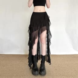 Goth Dark Mall Gothic Black Outfits Women Fashion Street Bottoms Mesh Patchwork Irregular Hem Skirt Kawaii Ruffles Skirts