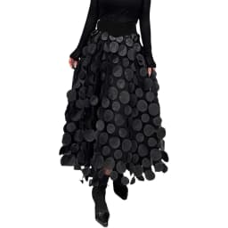 3D Polka Dot Appliques Black Skirt for Women Tulle Mesh Elegant Party Skirt Vintage Elastic Waist Long A-line Tutu Skirt 스커트