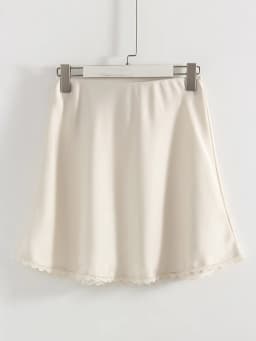 Streamgirl Satin Mini Skirt With Lace For Women Summer Elegant Black Satin  A-Line Skirts Short For Woman Mini Silk Skirts Lace