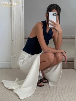 Clacive Fashion Loose White Women's Skirt Casual High Waist Maxi Skirt Elegant Classic Slit Solid Skirt Female Clothing 2025