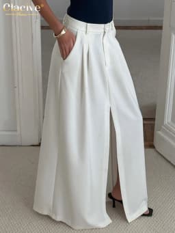 Clacive Fashion Loose White Women's Skirt Casual High Waist Maxi Skirt Elegant Classic Slit Solid Skirt Female Clothing 2025