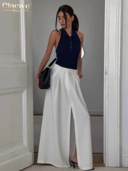 Clacive Fashion Loose White Women's Skirt Casual High Waist Maxi Skirt Elegant Classic Slit Solid Skirt Female Clothing 2025