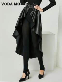 High Waist PU Leather Skirt Irregular Plush Swallow Tail Skirts Fashion All Match Women Skirt 2023 Autumn Design Advanced sense