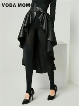 High Waist PU Leather Skirt Irregular Plush Swallow Tail Skirts Fashion All Match Women Skirt 2023 Autumn Design Advanced sense