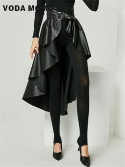 High Waist PU Leather Skirt Irregular Plush Swallow Tail Skirts Fashion All Match Women Skirt 2023 Autumn Design Advanced sense