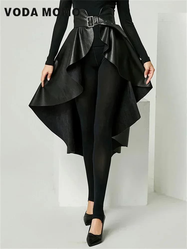 High Waist PU Leather Skirt Irregular Plush Swallow Tail Skirts Fashion All Match Women Skirt 2023 Autumn Design Advanced sense