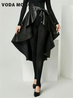 High Waist PU Leather Skirt Irregular Plush Swallow Tail Skirts Fashion All Match Women Skirt 2023 Autumn Design Advanced sense