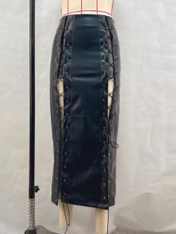 Sexy Black Lace Up Leather Long Skirt Women Clothing Fashion Streetwear Maxi Club Party Skirts Gothic PU High Waist Pencil Skirt