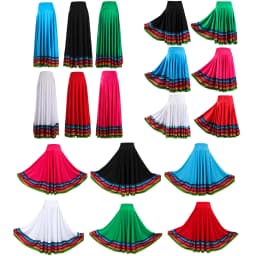 Womens Folklorico Dance Skirt Spanish Flamenco Colorful Big Swing Long Skirts Folkloric Mexican Folk Dance Performance Costume