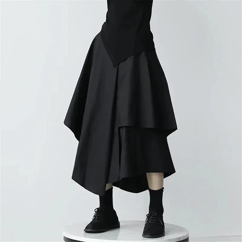 Gothic Irregular Skirts Women Y2K High Waist Cargo Midi Skirt Harajuku Vintage Punk Japanese Black Pleated Casual A Line Skirt