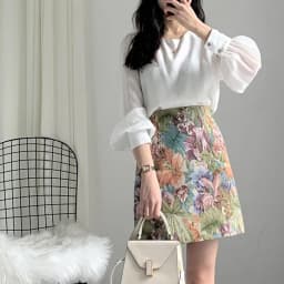 French-style colorful short skirt women spring and summer new retro oil painting fashion Jacquard plus size slim high waist