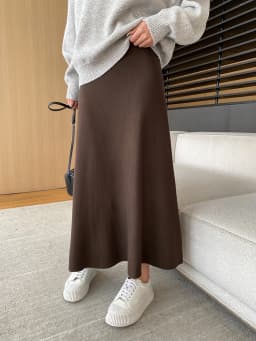 [LANMREM] Elastic High Waist Knitting Skirts For Women A-line Mid-length Office Lady Fit Female Skirt 2025 Autumn New 26C281