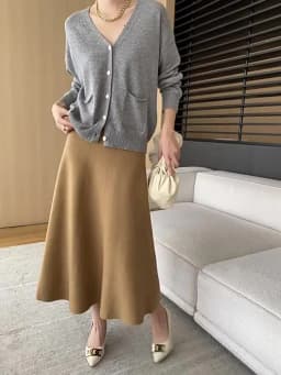 [LANMREM] Elastic High Waist Knitting Skirts For Women A-line Mid-length Office Lady Fit Female Skirt 2025 Autumn New 26C281