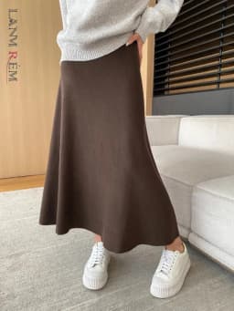 [LANMREM] Elastic High Waist Knitting Skirts For Women A-line Mid-length Office Lady Fit Female Skirt 2025 Autumn New 26C281