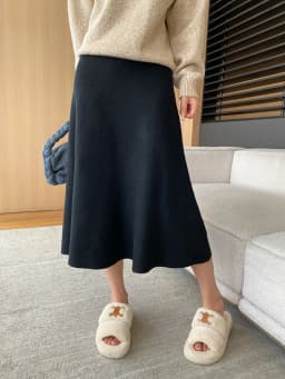 [LANMREM] Elastic High Waist Knitting Skirts For Women A-line Mid-length Office Lady Fit Female Skirt 2025 Autumn New 26C281