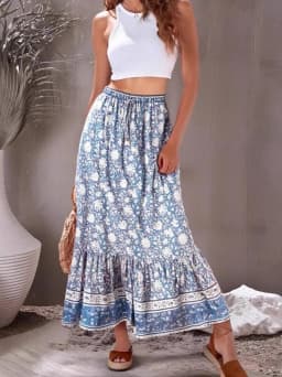 Boho Queens Fashion Women Hippie Beach Bohemian Floral Print Skirts High Waist Maxi A-Line Skirt Femme