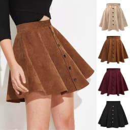 Fashion High Waist Pleated Fluffy Skirt Women Elegant Single-Breasted Design Corduroy A-Line Skirts Autumn Winter Mini Skirts