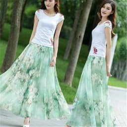 Korean Summer Skirt Women Long High Waist Holiday Dance Elegant Beach Boho Lady Vintage Girl Fairy Chiffon Floral Maxi Skirts