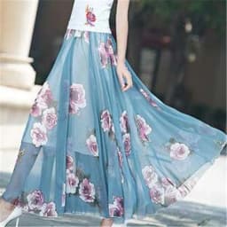 Korean Summer Skirt Women Long High Waist Holiday Dance Elegant Beach Boho Lady Vintage Girl Fairy Chiffon Floral Maxi Skirts