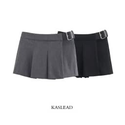 KASLEAD New Women's Fashion Simple Wide Pleat Belted Skirt Pants Street Style Standard Fit Polyester Fiber City Commute