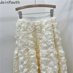Chic 3D Floral Skirt for Women Temperament Jupe 2025 Faldas Mujer De Moda High Waist Loose Saia A-line Sweet Solid Color Skirts