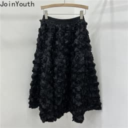 Chic 3D Floral Skirt for Women Temperament Jupe 2025 Faldas Mujer De Moda High Waist Loose Saia A-line Sweet Solid Color Skirts
