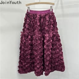 Chic 3D Floral Skirt for Women Temperament Jupe 2025 Faldas Mujer De Moda High Waist Loose Saia A-line Sweet Solid Color Skirts