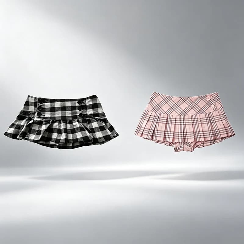 Y2K Skirt Fine checks Daily Young Cute Mini Skirt Streetwear High street Casual Classic Minimalist Girly style Low Rise Skirts