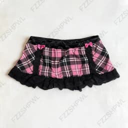 Y2K Skirt Fine checks Daily Young Cute Mini Skirt Streetwear High street Casual Classic Minimalist Girly style Low Rise Skirts
