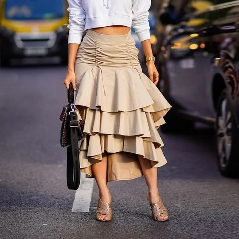 Street Fashion Skirt Woman Champagne Custom Made Mermaid Maxi Skirts with String Layered Long Skirts Women Zip Closure