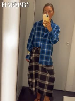Women Checked Midi Skirt Fashion Casual Pleated Irregular High Waist Slim Mid-length Bottom Lady Daily New Commute Street Skirt