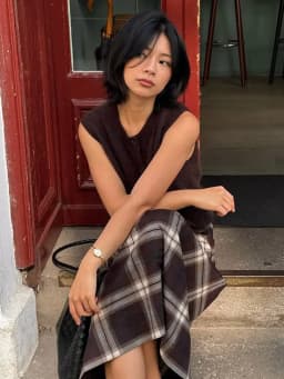 Women Checked Midi Skirt Fashion Casual Pleated Irregular High Waist Slim Mid-length Bottom Lady Daily New Commute Street Skirt