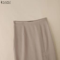 ZANZEA Women's High Waist Pencil Midi Skirt Office Lady Elegant Side Split Bodycon Skirts Casual Solid Color Woman Bottoms S-3XL