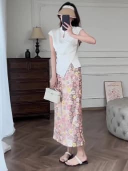 New Summer Fashion Skirt Women Colorful Sequins Floral Embroidered High Waist Slim A-line Elegant Party Skirts Clothing