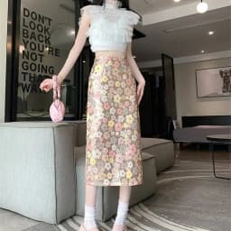 New Summer Fashion Skirt Women Colorful Sequins Floral Embroidered High Waist Slim A-line Elegant Party Skirts Clothing