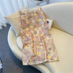 New Summer Fashion Skirt Women Colorful Sequins Floral Embroidered High Waist Slim A-line Elegant Party Skirts Clothing