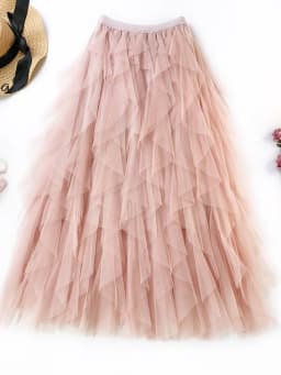 Fashion Tutu Tulle Skirt Women Long Maxi Skirt 2024 Spring Summer Korean Black Pink High Waist Pleated Skirt Female