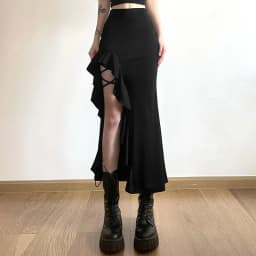 Nibber All-match Commuter Casual Young Girl Summer New Black Cross Simple Sexy Cool Breathable Soft Women's Knit Split Skirt