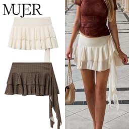MUJER Pleated Mini Skirt Women Polka Dot Skorts for Women's Skirts Ruffle Mid Waist Skirt Women Layered Short Skirts for Woman